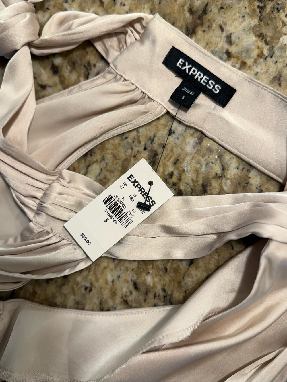 Express Sleeveless Halter Neck Satin Top in Taupe size small - Picture 6 of 6